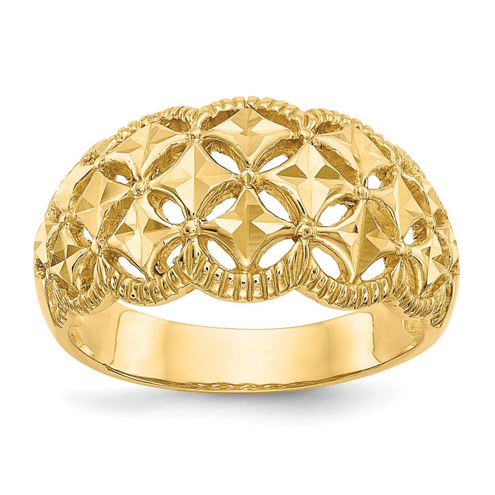Exclusive 14K Diamond-Cut Scalloped Edge Dome Ring - Stylish Luxury Ring-1