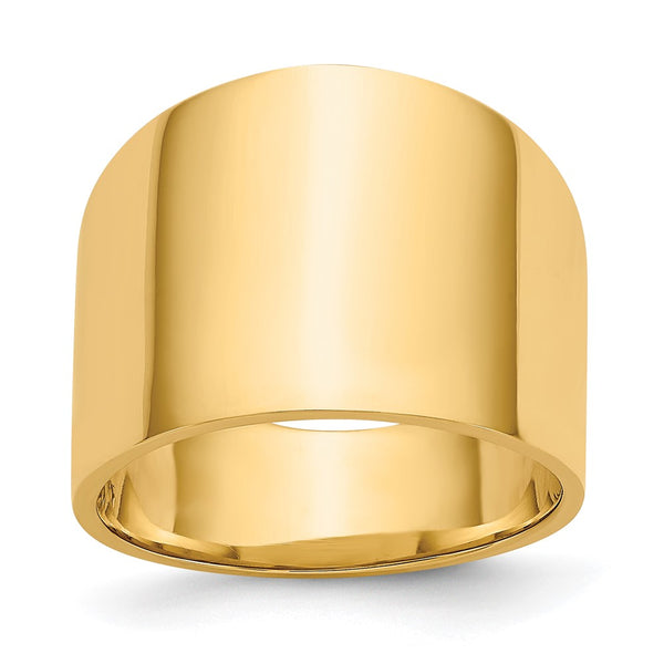 14K Gold 15mm Flat-Top Tapered Cigar Band Ring