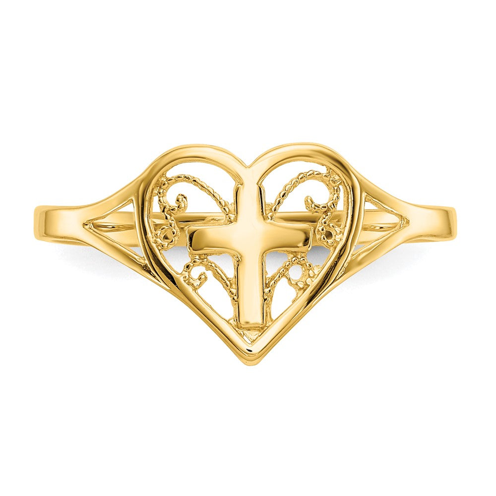 Buy Exclusive 14K Gold Polished Heart and Cross Ring - Stylish Luxury for You