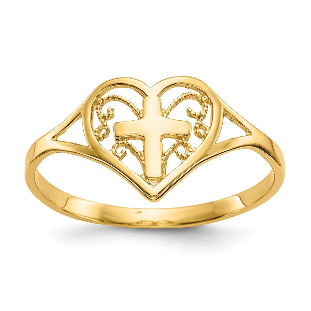 Buy Exclusive 14K Gold Polished Heart and Cross Ring - Stylish Luxury for You