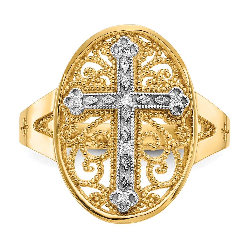 Exclusive 14K Gold Diamond-Accented Filigree Cross Ring - Stylish Design