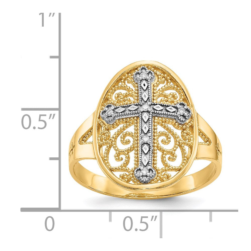 Exclusive 14K Gold Diamond-Accented Filigree Cross Ring - Stylish Design