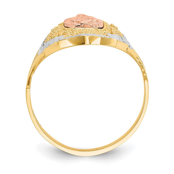 14K Two-Tone Guadalupe Ring - Filigree Rhodium Accents