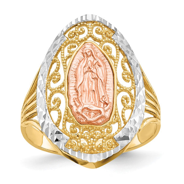 14K Two-Tone Guadalupe Ring - Filigree Rhodium Accents