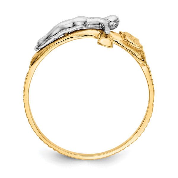 14K Two-Tone Polished INRI Crucifix Band Ring