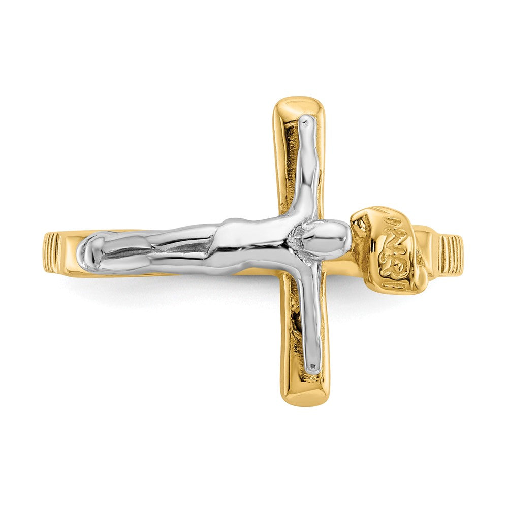 Buy Stylish 14K Two-Tone Polished INRI Crucifix Band Ring - Affordable Luxury