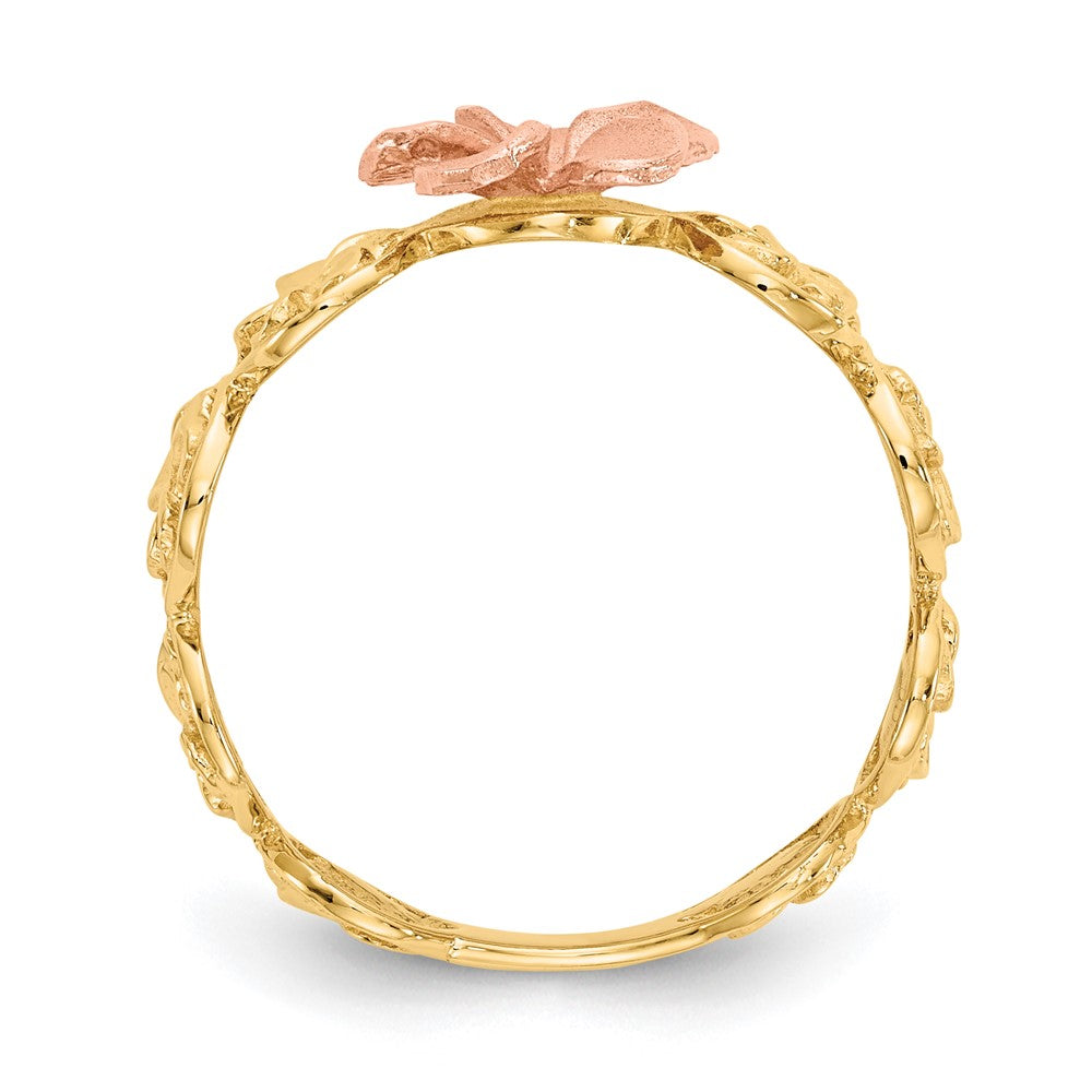 Buy Exclusive 14K Yellow & Rose Gold Diamond-Cut Plumeria Flower Ring, Stylish Design