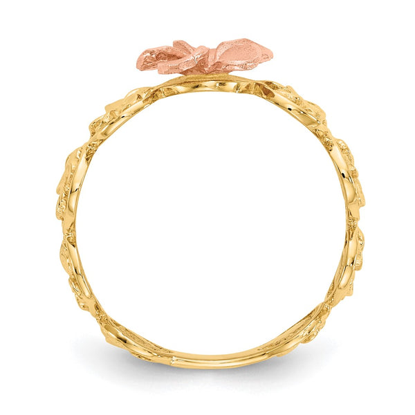 14K Yellow & Rose Gold Diamond-Cut Plumeria Flower Ring