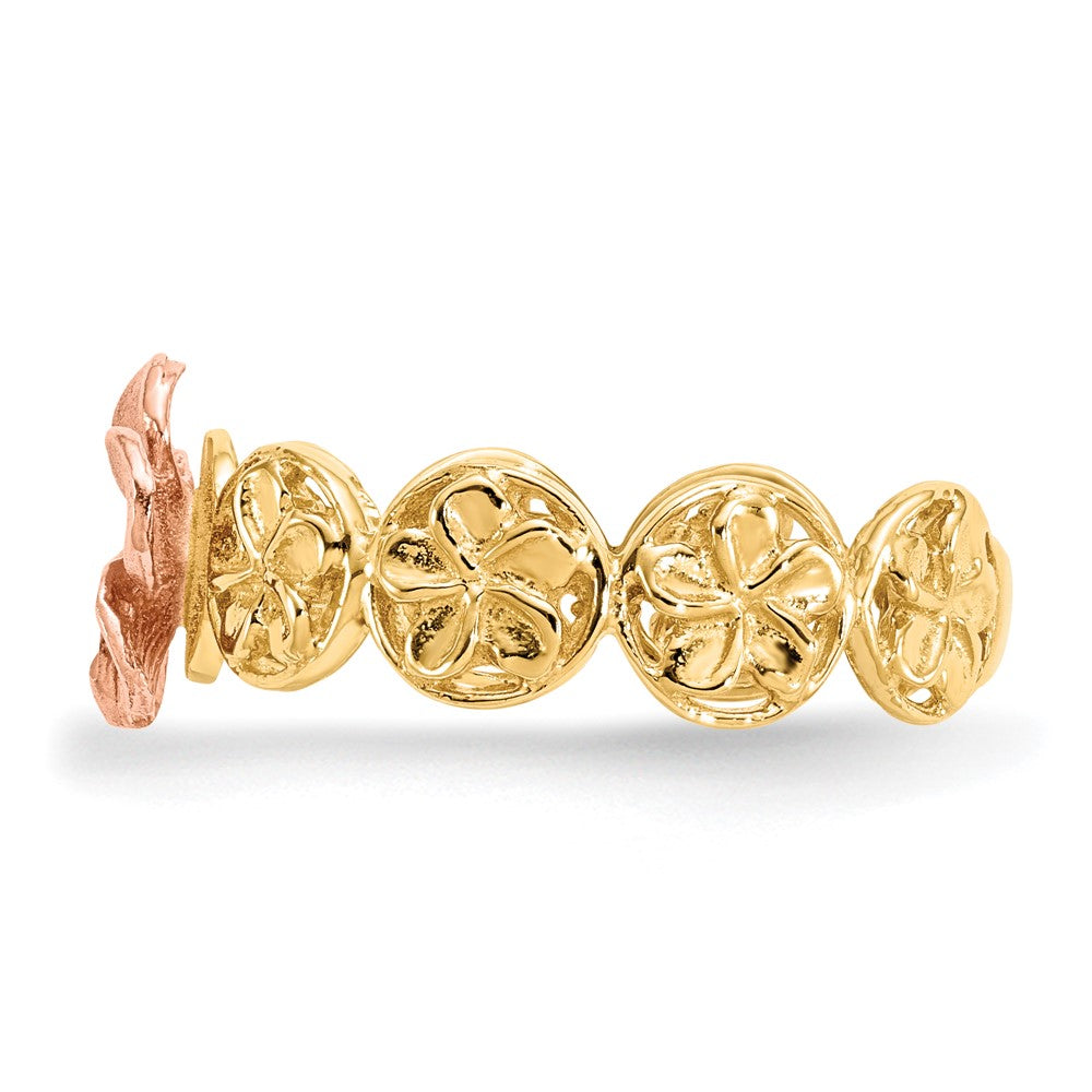Buy Exclusive 14K Yellow & Rose Gold Diamond-Cut Plumeria Flower Ring, Stylish Design
