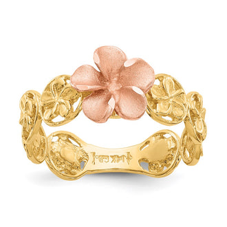 Buy Exclusive 14K Yellow & Rose Gold Diamond-Cut Plumeria Flower Ring, Stylish Design