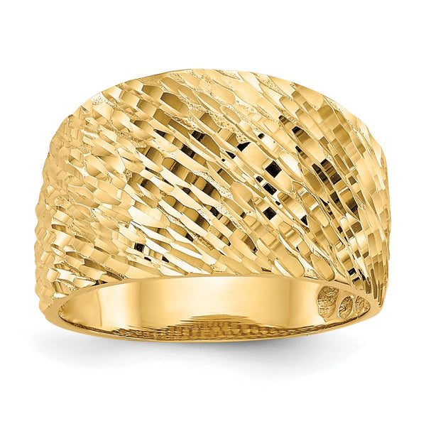 14K Gold Polished Textured Dome Band Ring