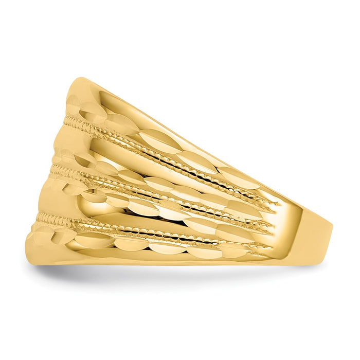 Buy Stylish 14K Gold Polished Diamond-Cut Four-Ridge Fashion Dome Ring-3