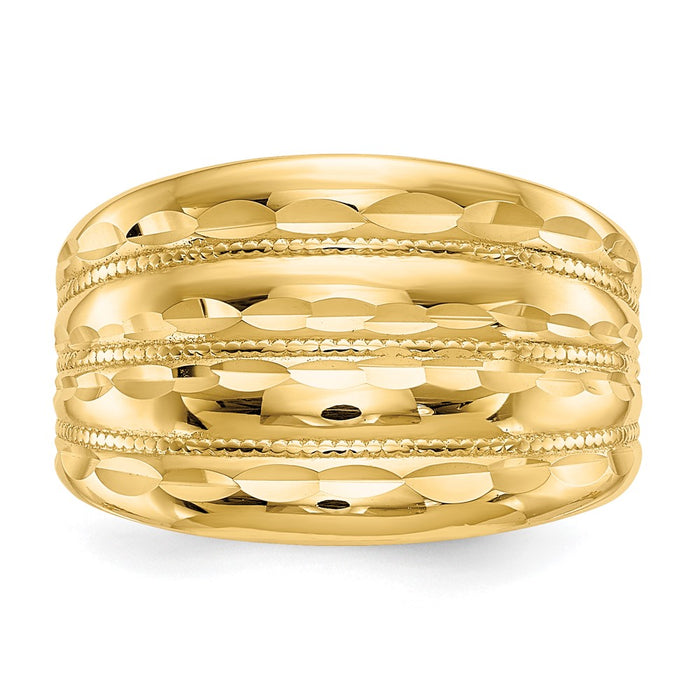 Buy Stylish 14K Gold Polished Diamond-Cut Four-Ridge Fashion Dome Ring-4