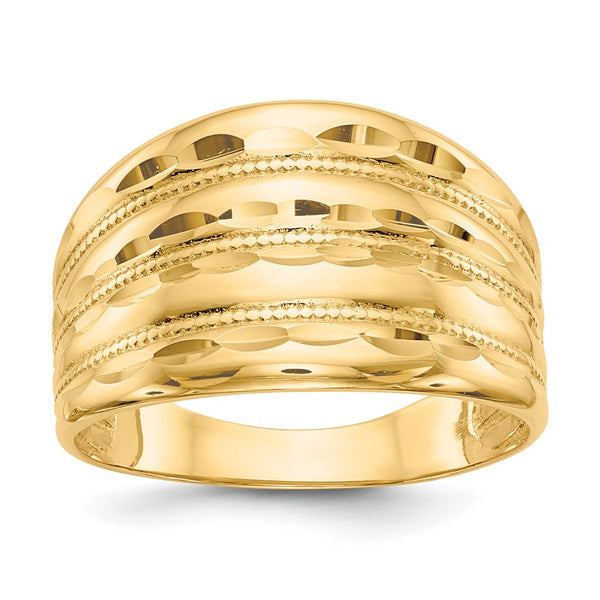 14K Gold Polished Diamond-Cut Four-Ridge Fashion Dome Ring