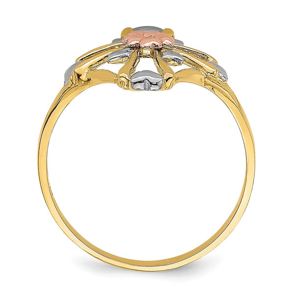 14K Two-Tone Cross Ring - Floral