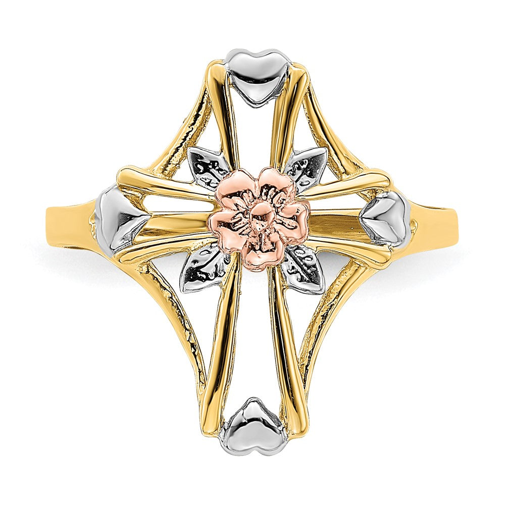Buy Exclusive 14K Two-Tone Cross Ring - Stylish Floral Design, Affordable Price