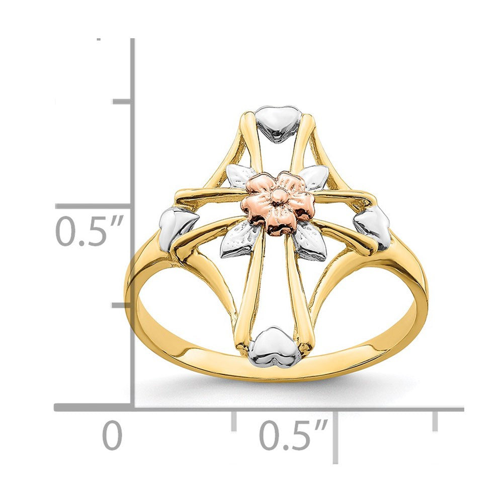Buy Exclusive 14K Two-Tone Cross Ring - Stylish Floral Design, Affordable Price