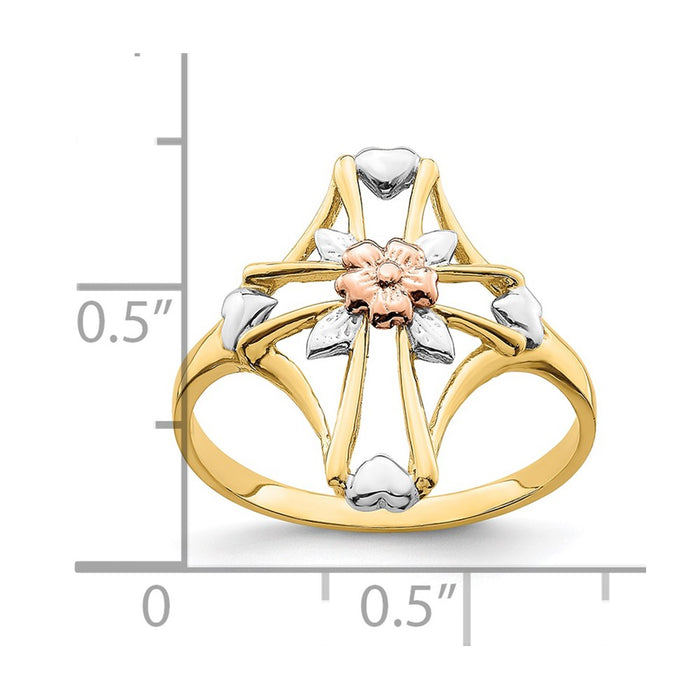 Buy Exclusive 14K Two-Tone Cross Ring - Stylish Floral Design, Affordable Price-4