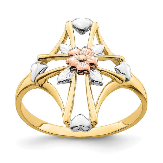 Buy Exclusive 14K Two-Tone Cross Ring - Stylish Floral Design, Affordable Price