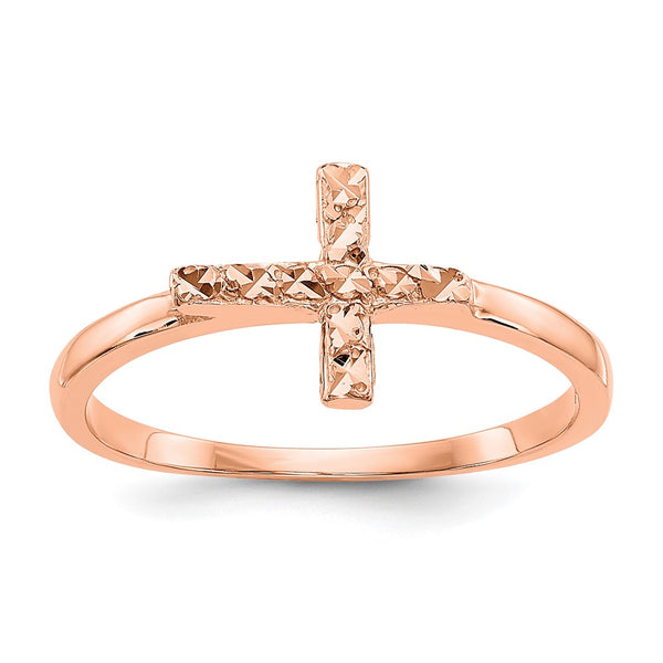 14K Rose Gold Polished Double Cross Ring