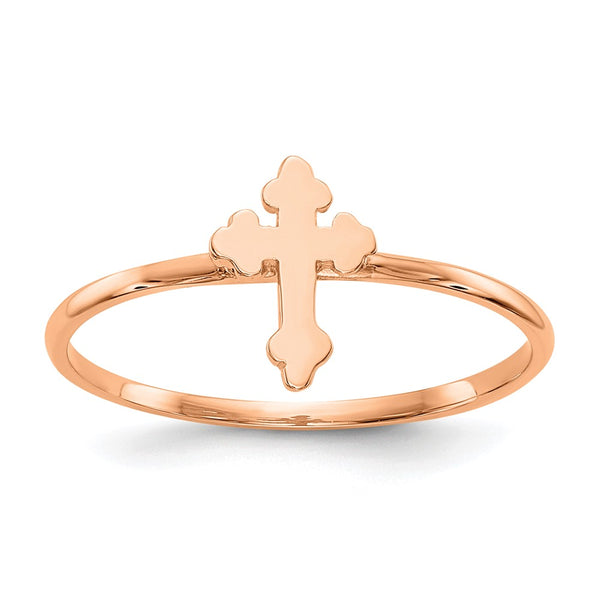 14K Rose Gold Cross Ring - Polished