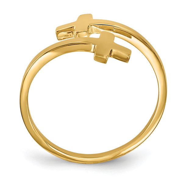 14K Gold Polished Double Cross Ring
