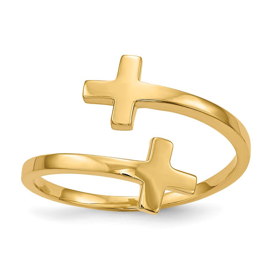 Shop Stylish 14K Gold Polished Double Cross Ring - High-Quality Luxury Accessory