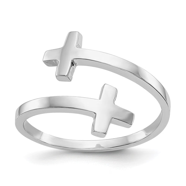 Polished Double Cross Ring in 14K White Gold