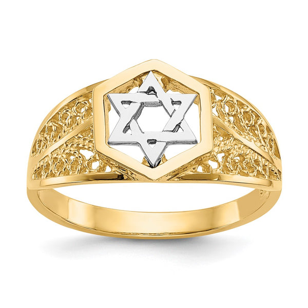 14K Two-Tone Polished Star of David Ring - Unisex