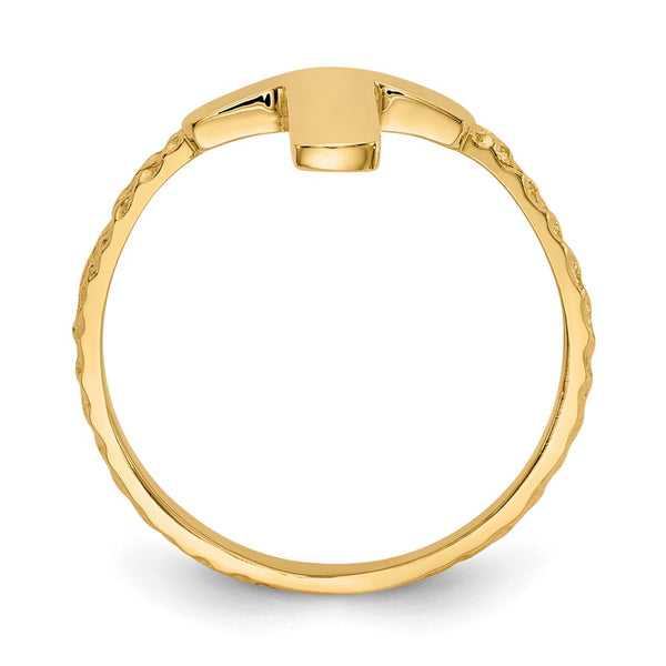 14K Gold Polished Textured Cross Band Ring