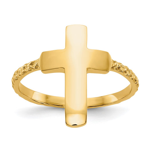 Exclusive 14K Gold Polished Textured Cross Band Ring - Stylish Design, Affordable Luxury