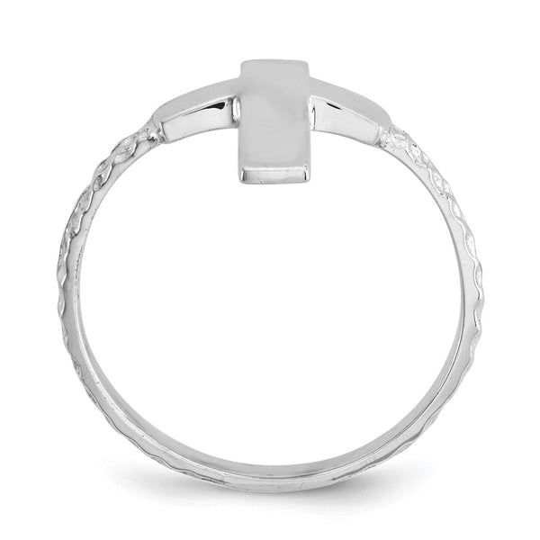 Polished Textured Cross Ring in 14K White Gold