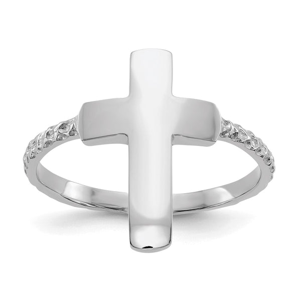 Polished Textured Cross Ring in 14K White Gold