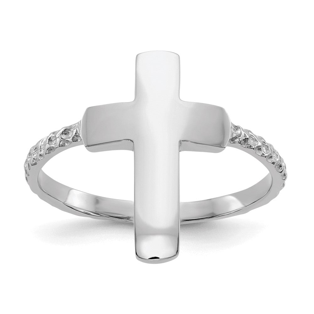 Shop Stylish Polished Textured Cross Ring in 14K White Gold - Affordable Luxury
