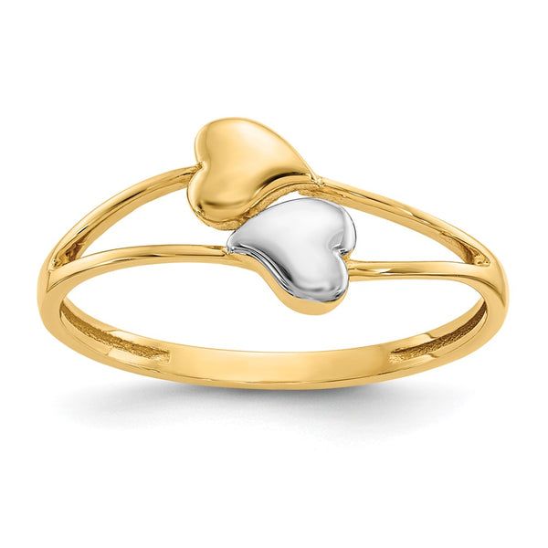 14K Gold Double Heart Ring - Rhodium