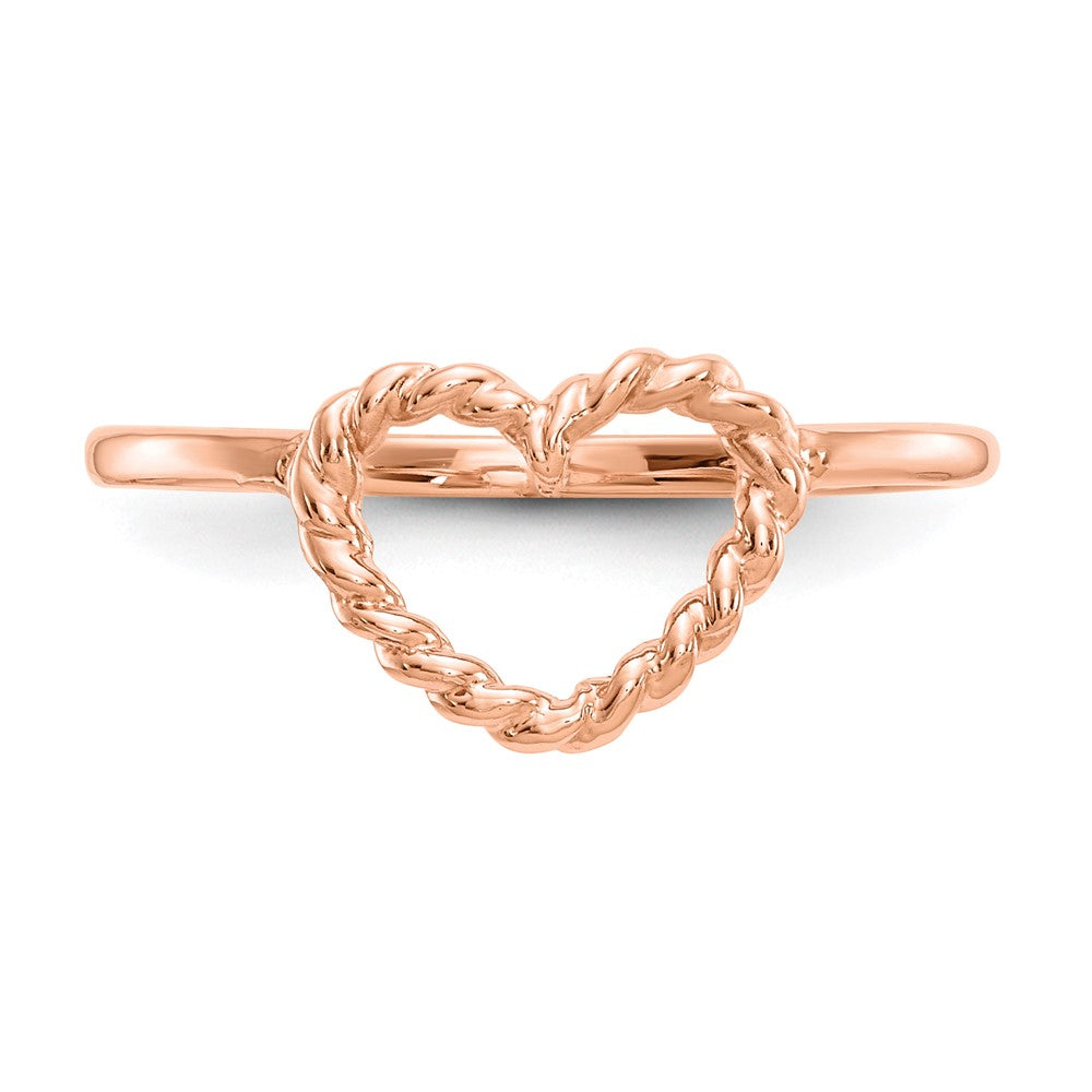 High-quality 14K Rose Gold Heart Ring | Stylish Polished & Textured Finish