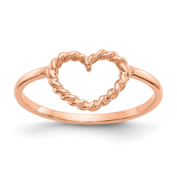 14K Rose Gold Heart Ring - Polished Textured