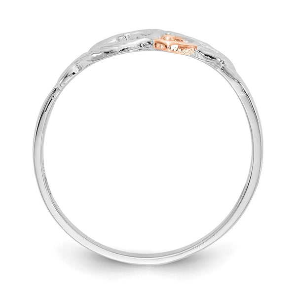 14K White & Rose Gold-Plated Heart & Leaf Ring