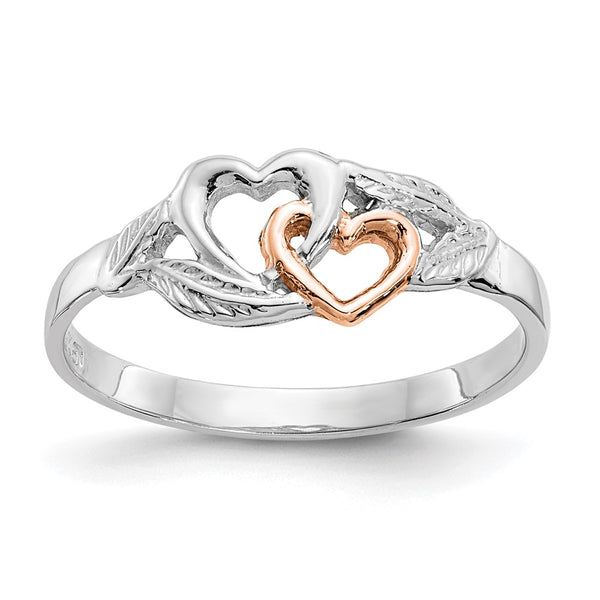 14K White & Rose Gold-Plated Heart & Leaf Ring