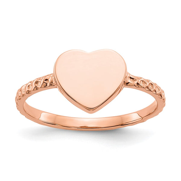 Polished Textured Heart Ring in 14K Rose Gold