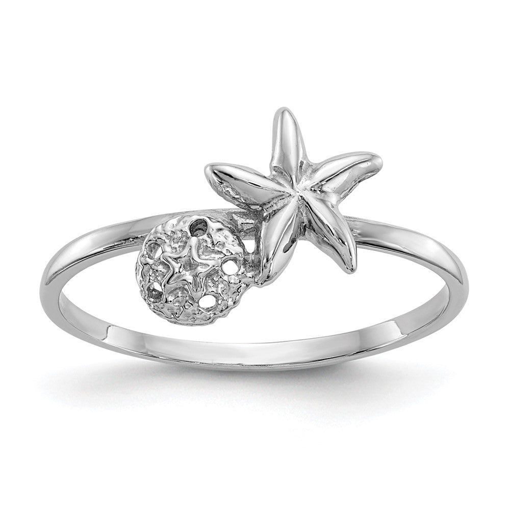Buy Stylish 14K White Gold Starfish & Sand Dollar Ring | Affordable Luxury