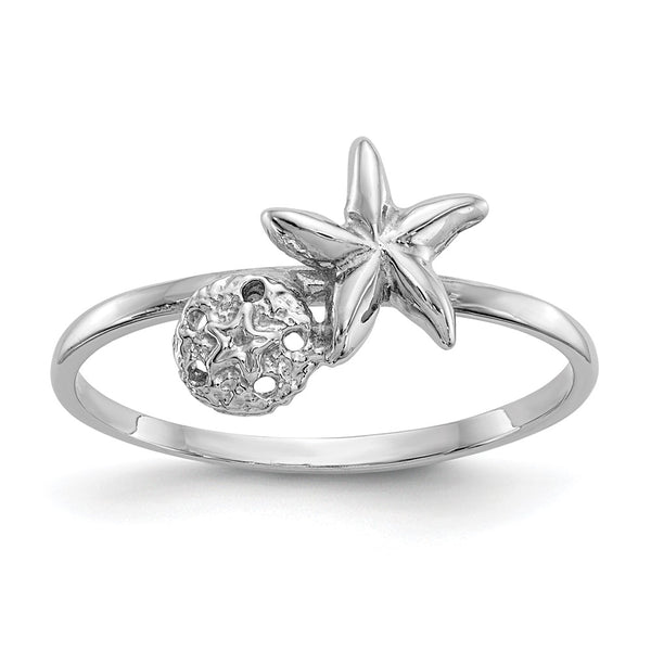 14K White Gold Starfish & Sand Dollar Ring