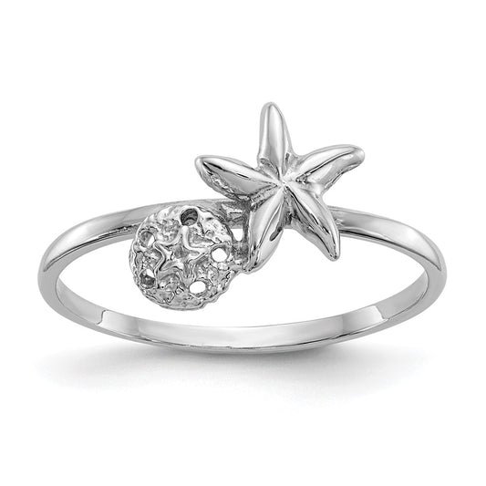 Buy Stylish 14K White Gold Starfish & Sand Dollar Ring | Affordable Luxury