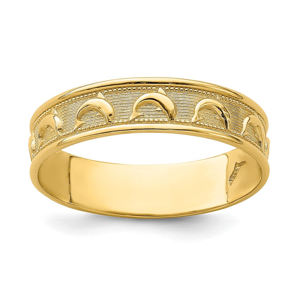 14K Gold Polished Dolphin Engraved Thumb Ring - 0.85mm