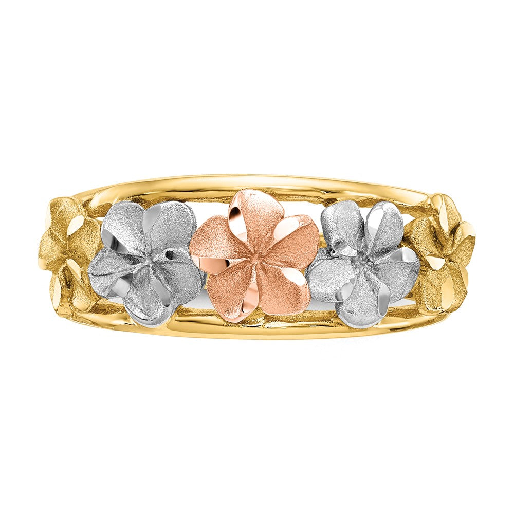 Exclusive 14K Two-Tone Double-Circle Flower Ring - Stylish Design, Affordable Price