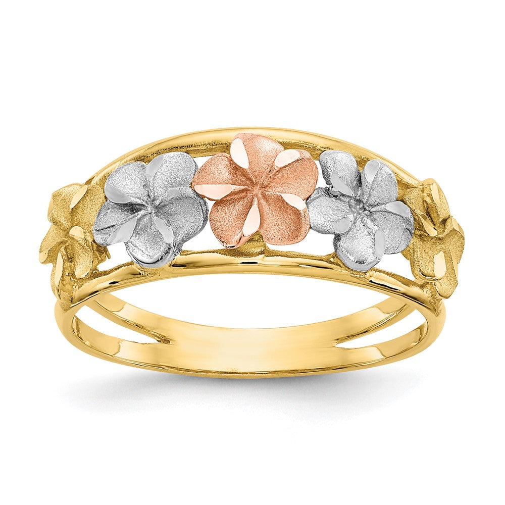 Exclusive 14K Two-Tone Double-Circle Flower Ring - Stylish Design, Affordable Price