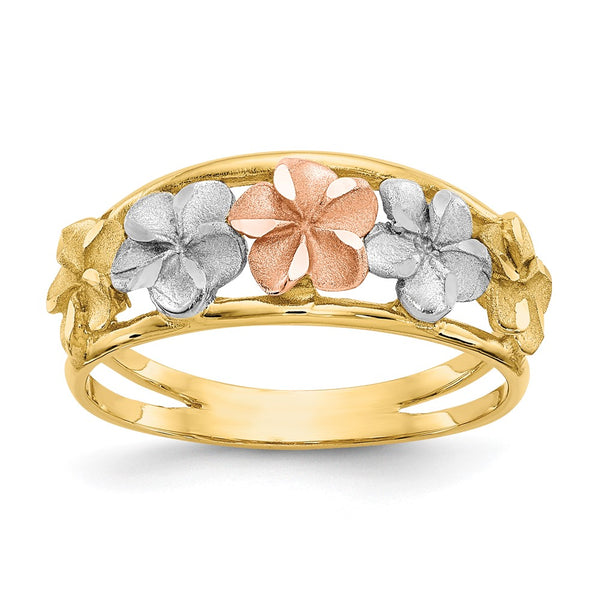 14K Two-Tone Double-Circle Flower Ring