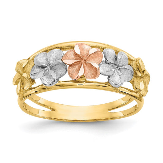 Exclusive 14K Two-Tone Double-Circle Flower Ring - Stylish Design, Affordable Price