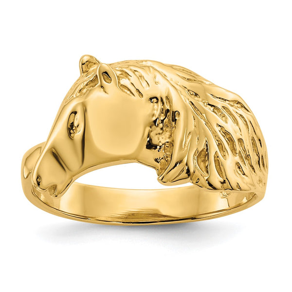 14K Gold Shiny Horse Head Ring