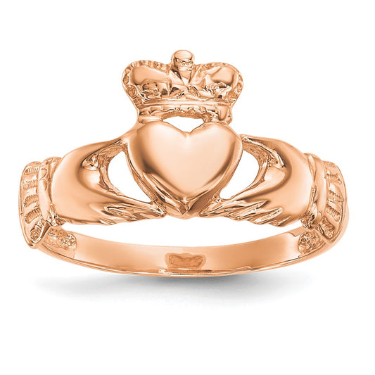 High-Quality Polished 14K Rose Gold Claddagh Ring - Stylish & Affordable Luxury